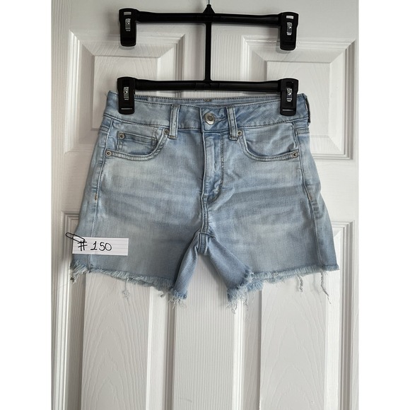 American Eagle Outfitters Shortie Cut Off Denim Shorts Blue Size 4 Fringe - Picture 5 of 5